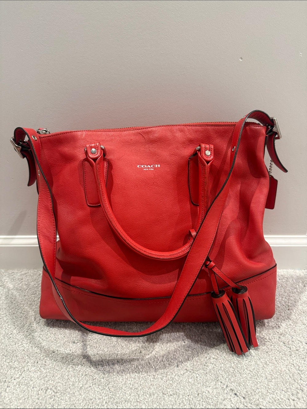 COACH Red Leather Tote with Tassel Charm